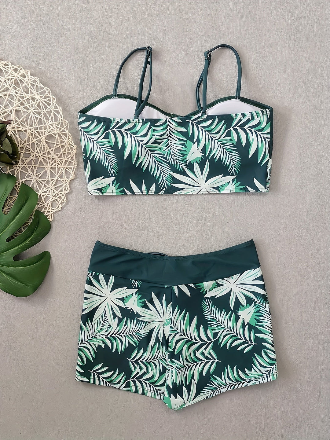 Levoire | Ensemble De Bikini Deux Pièces Avec Motif De Feuilles Et Shorty