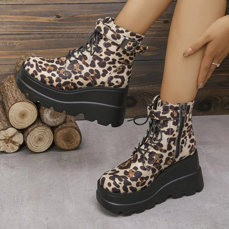 Levoire | Bottines pour femmes avec semelle épaisse et motif léopard – Style audacieux et tendance Beige motif léopard