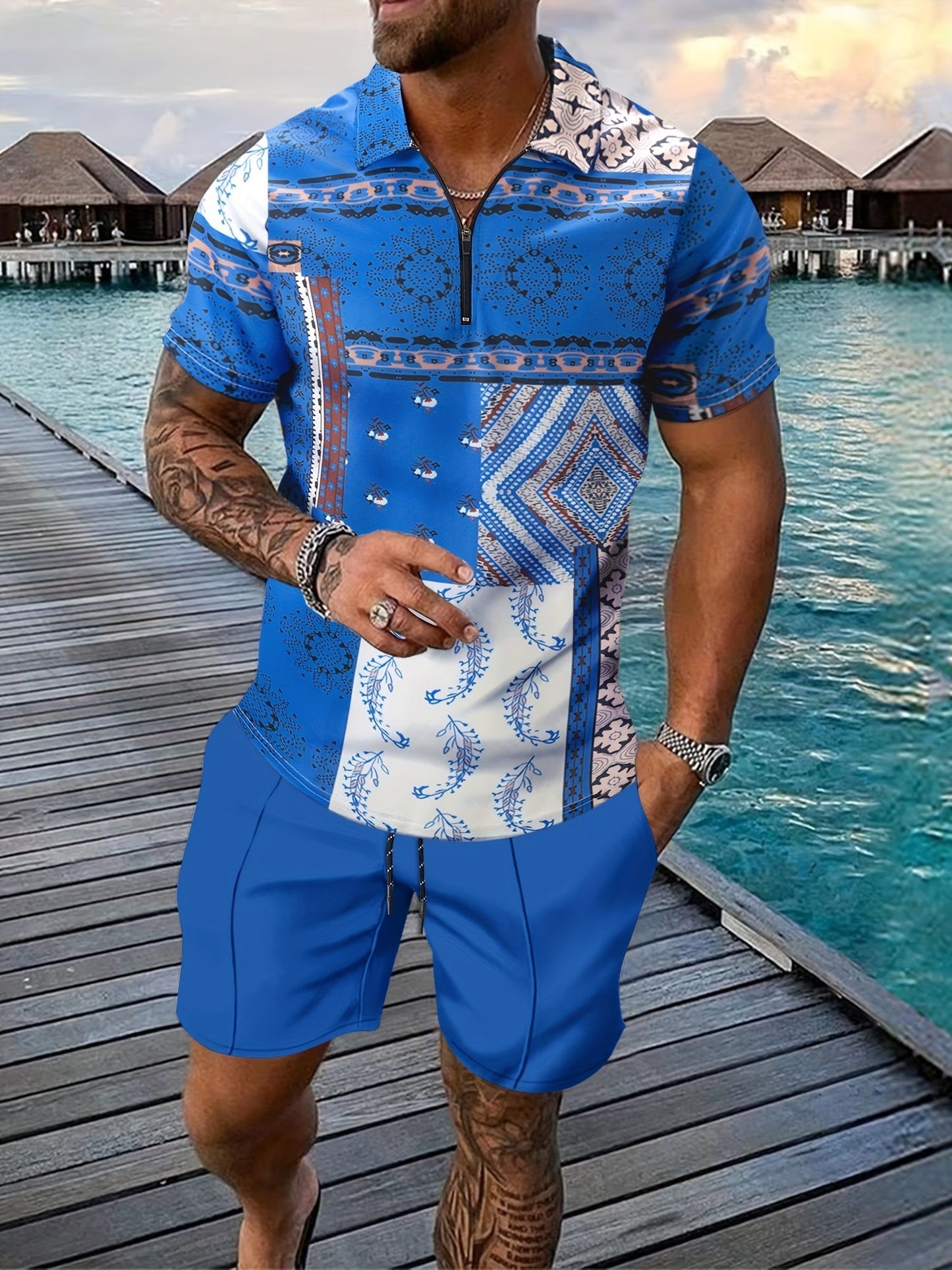 Levoire | Ensemble Paisley À Deux Pièces Pour Hommes D'Été Roi bleu