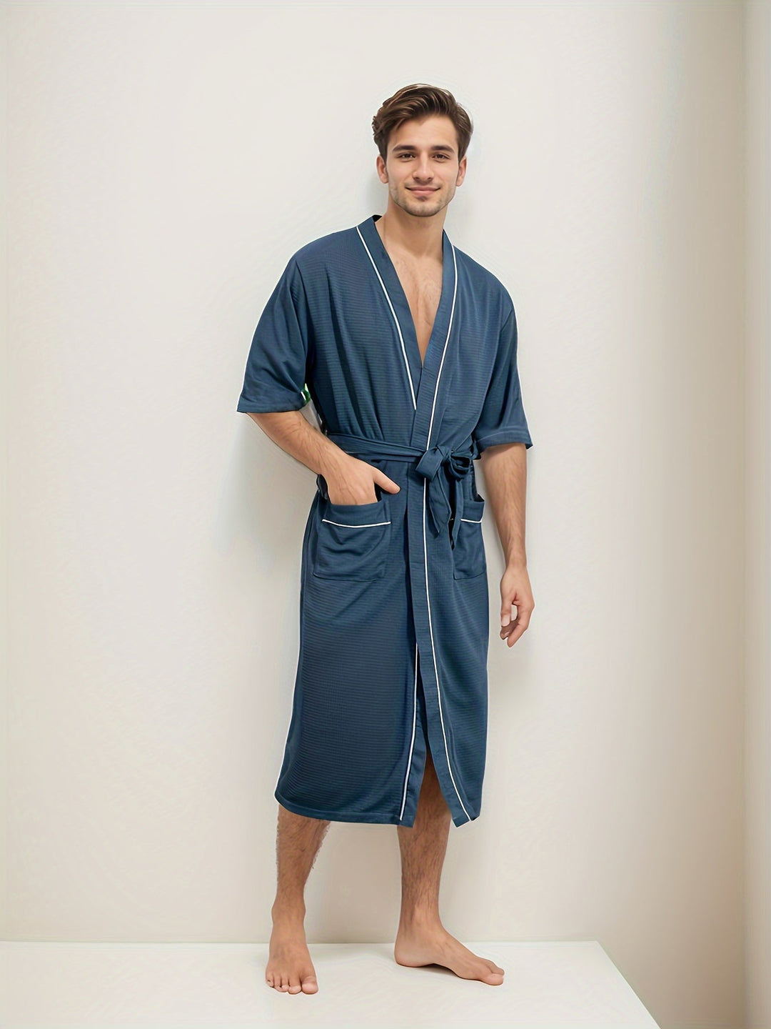 Levoire | Peignoir Pour Homme Élégant À Manches Courtes Et Poches Doubles Non bleu