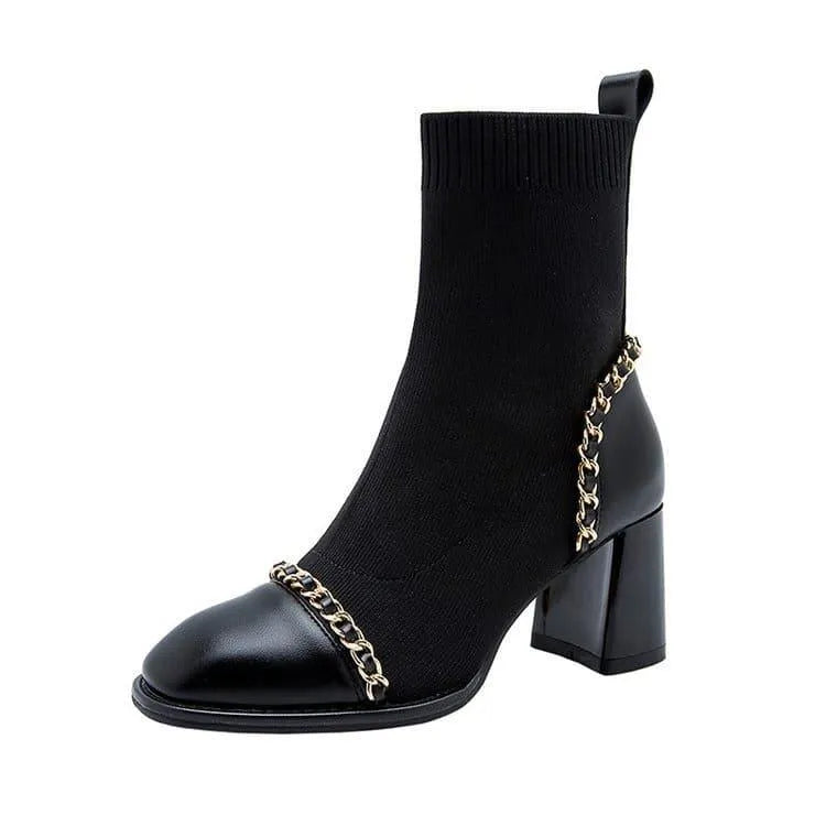 Levoire | Bottes courtes à talon épais et style français carré Doublure noire séparée