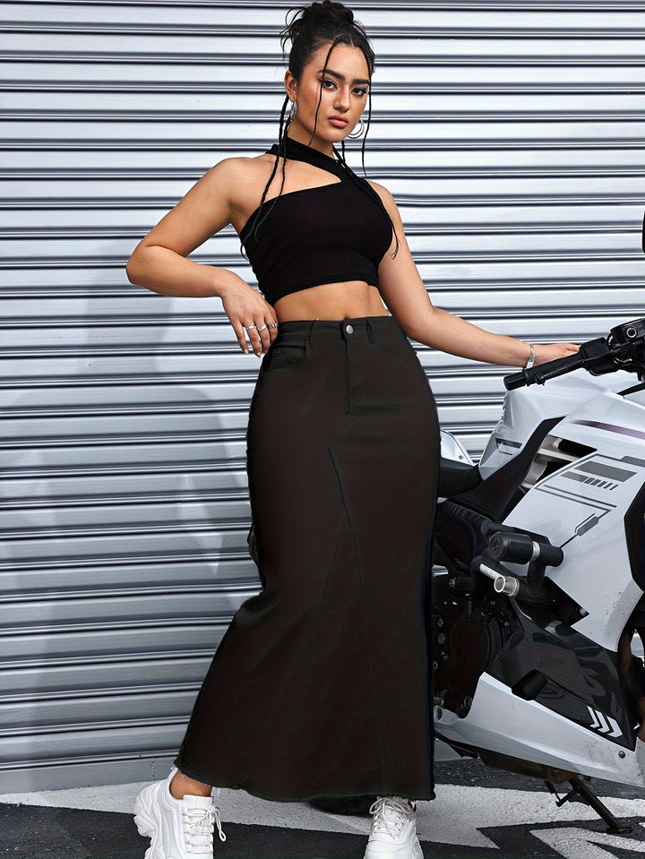 Levoire | Jupe Maxi En Denim Noir À Rayures Noir