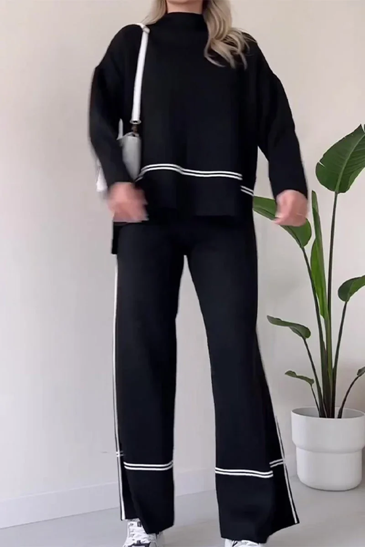Levoire | Ensemble Avec Col Roulé Patchwork Et Manches Longues Pour Femmes Noir