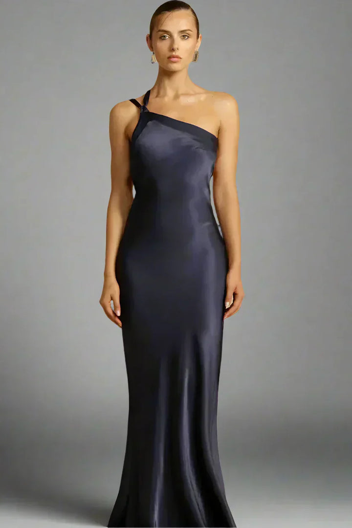Levoire | Robe Asymétrique Élégante Avec Dos Ouvert Et Décolleté En Biais Bleu