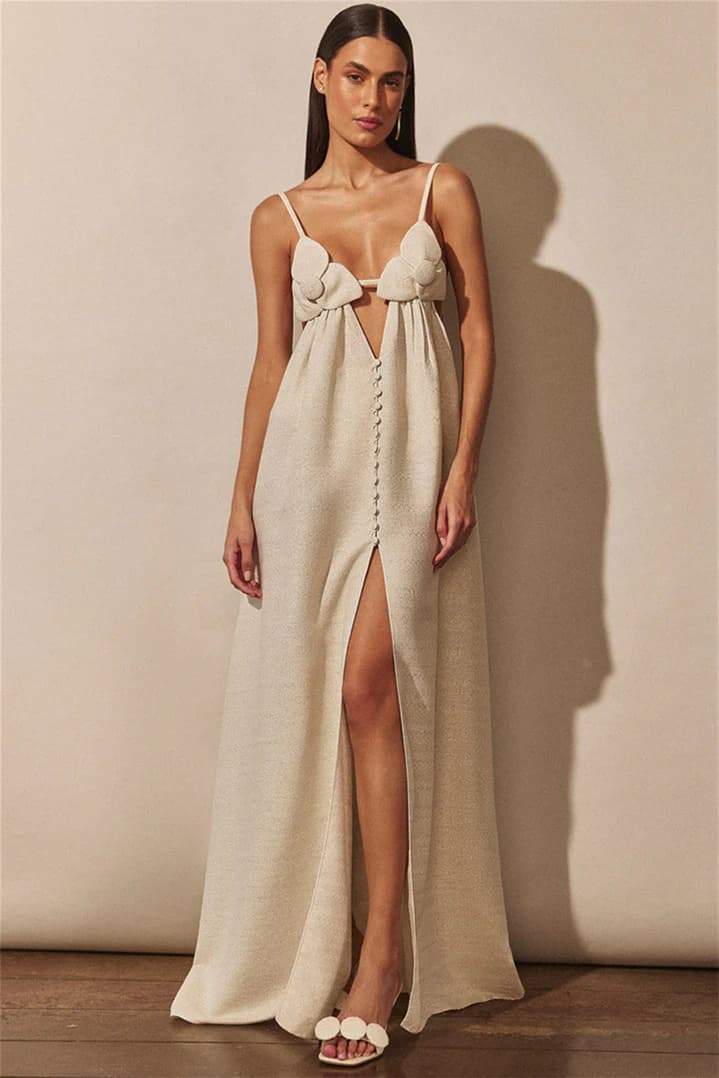 Levoire | Maxi Robe Avec Décolleté En V Et Fente Florale Haute