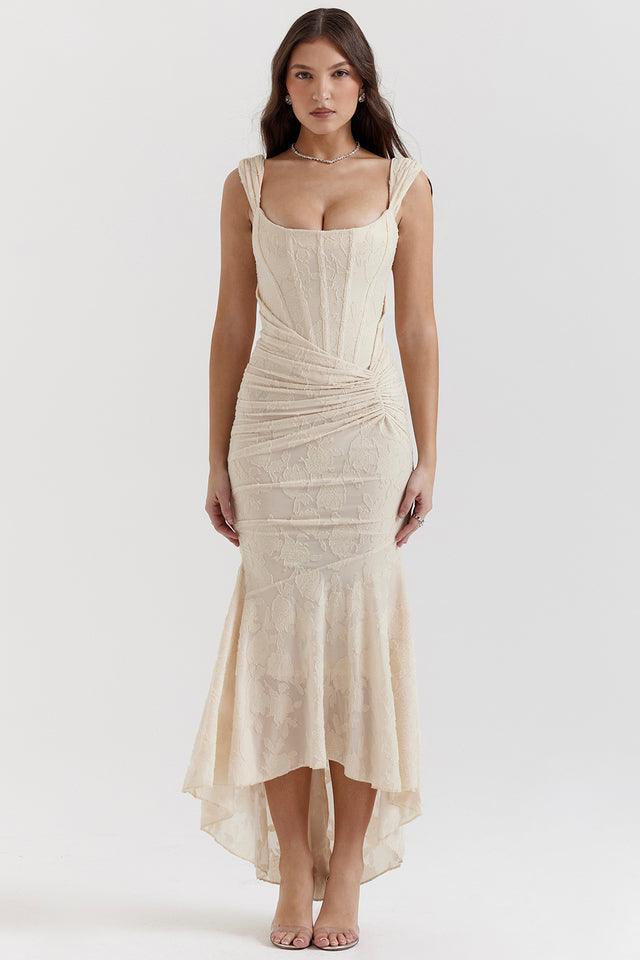 Levoire | Robe Midi Imprimée Légère & Élégante Pour Femmes Beige