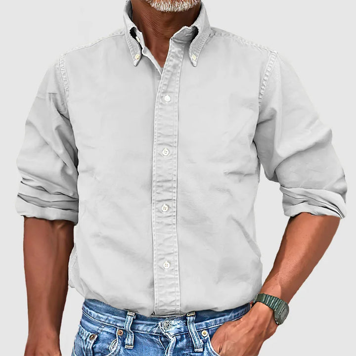 Levoire | Chemise Vintage Pour Hommes Avec Look Delave Et Manches Longues Blanc