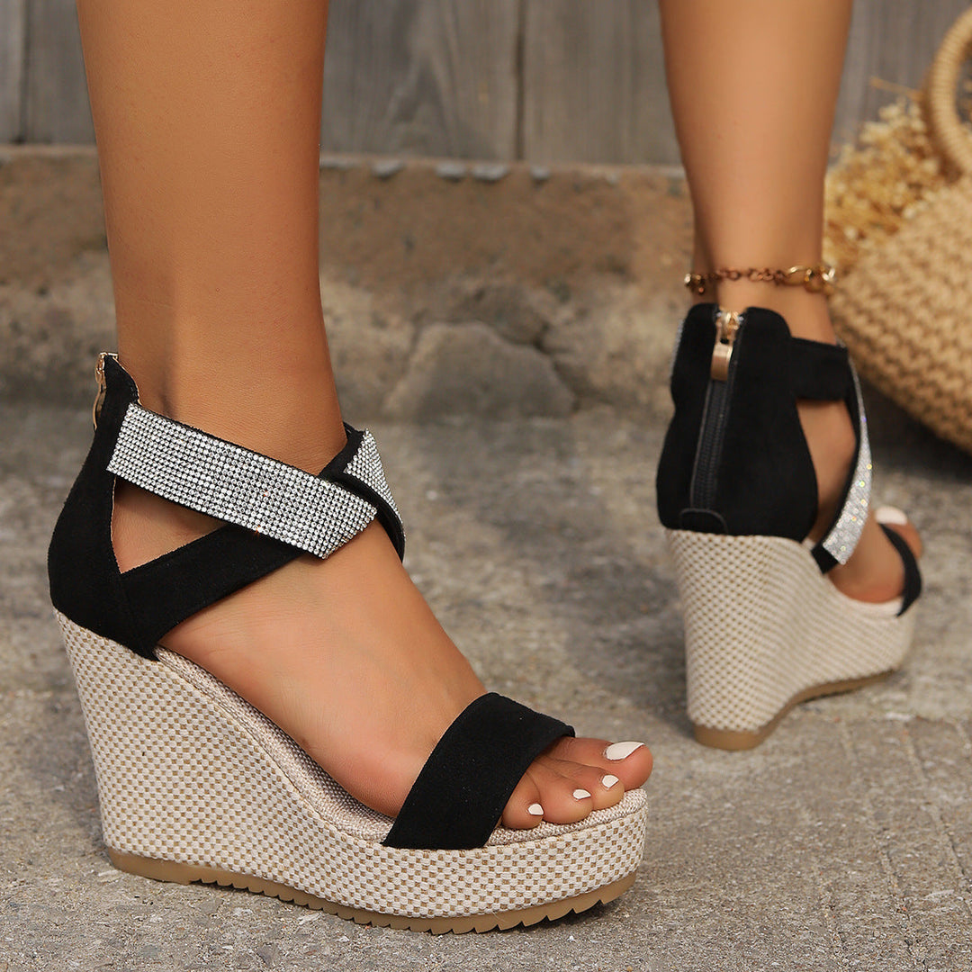 Levoire | Sandales Pour Femmes Avec Talon, Design En Peau De Poisson Et Strass