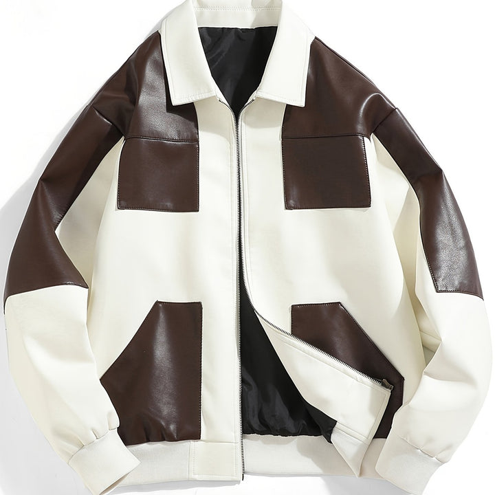 Levoire | Veste Pour Hommes En Cuir Pu De Couleur Contrastée