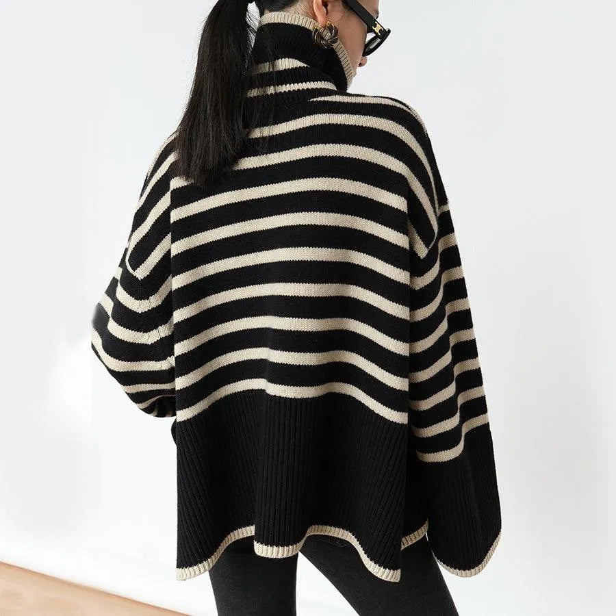 Levoire | Pull en velours à col montant rayé