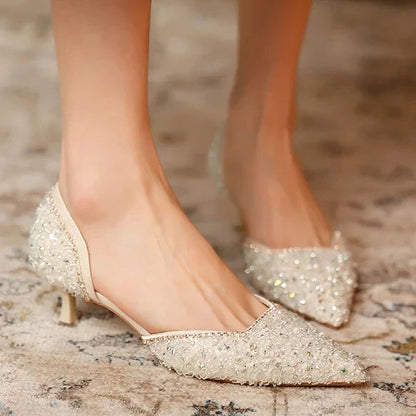 Levoire | Stylish Pointed Toe Shoes With Mid Heels, Featuring A Sparkling Surface Abricot