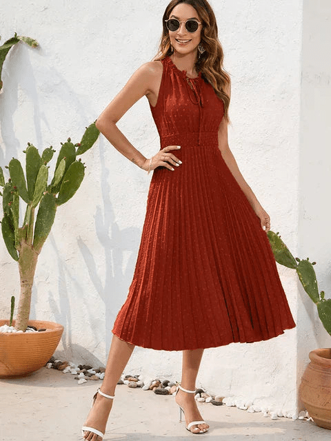 Levoire | Robe plissée col halter femme Rouge Orange
