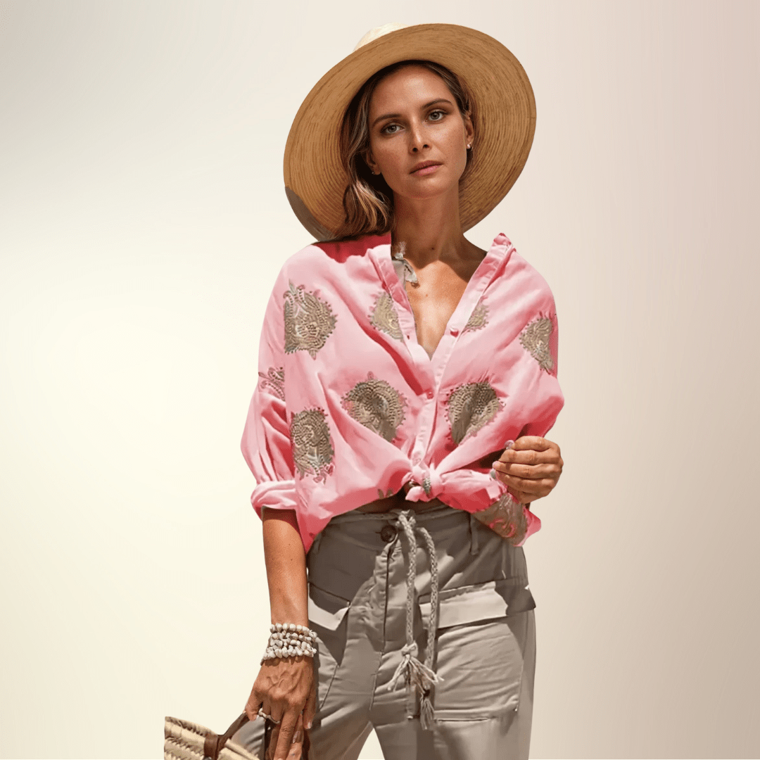 Levoire | Chemise Décontractée Pour Femme Avec Impression Graphique Rouge écarlate
