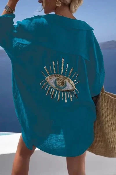 Levoire | Chemise Streetwear À Manches Longues Pour Femmes Bleu Malachite