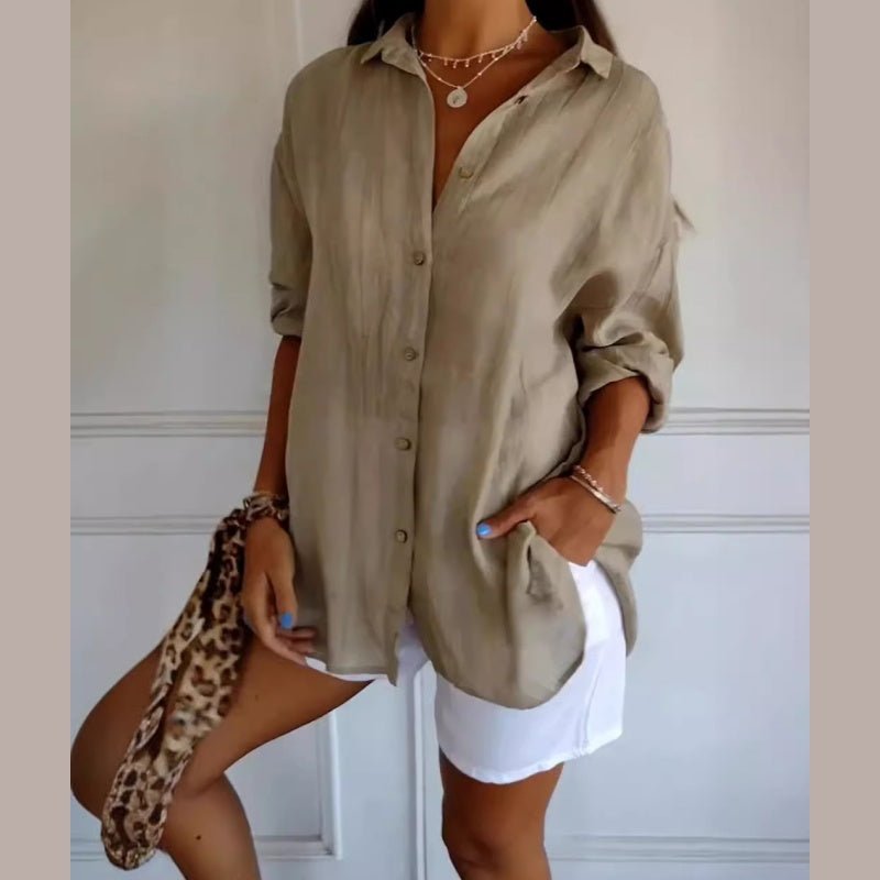 Levoire | Chemise À Manches Longues Weinlese En Soie Glacée Pour Femmes Beige