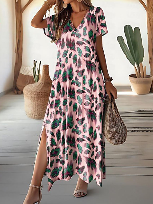 Levoire | Imprimé De Feuilles Maxi Robe Avec Fente Rosa