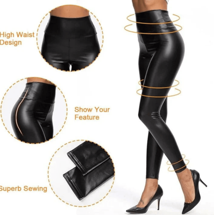 Levoire | Leggings noires pour femmes Taille haute Legging thermique en cuir synthétique