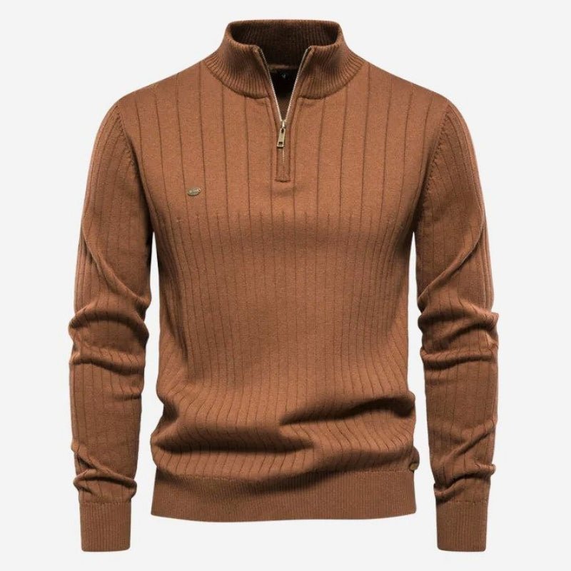 Levoire | Pull homme Pull avec fermeture éclair et col Affaires Décontracté Pull homme Brun foncé