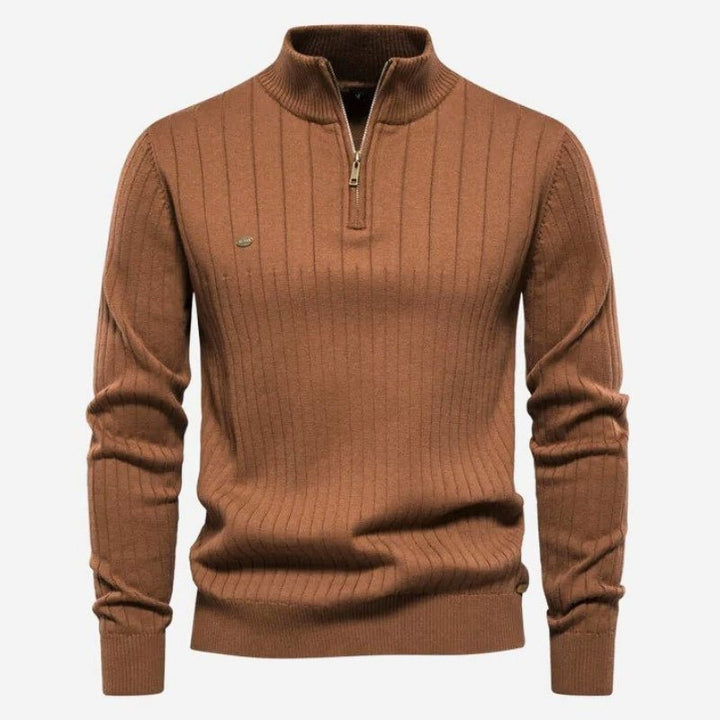 Levoire | Pull homme Pull avec fermeture éclair et col Affaires Décontracté Pull homme Brun foncé
