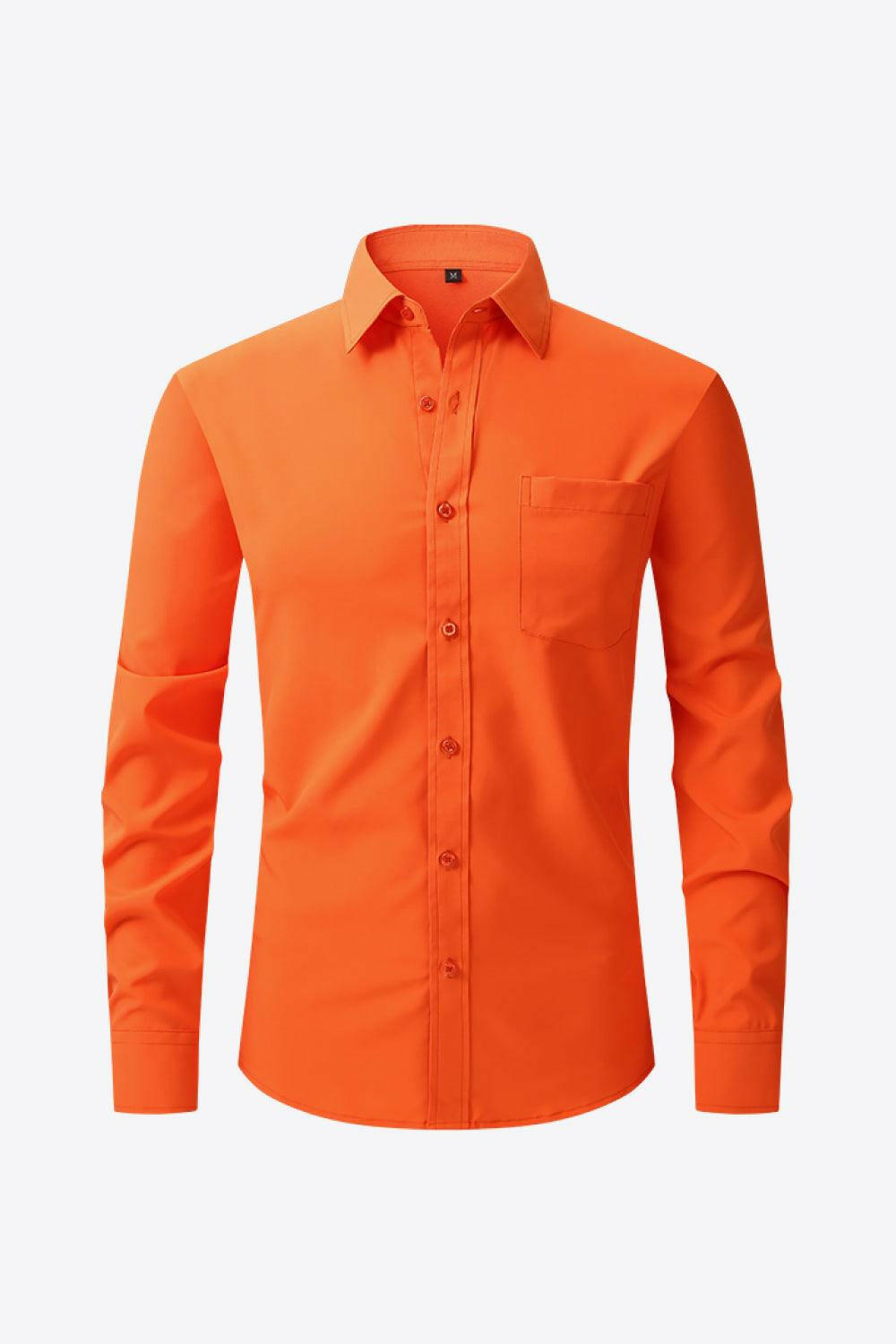 Levoire | Chemise Classique À Manches Longues Avec Col Et Poche Orange