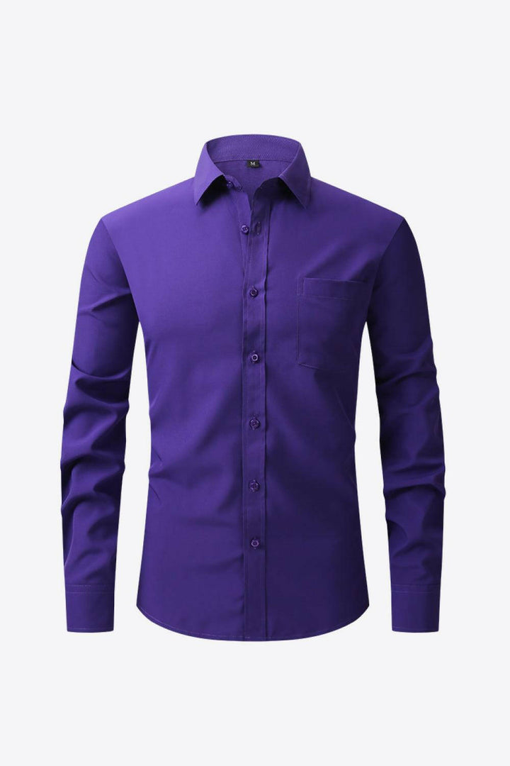 Levoire | Chemise Classique À Manches Longues Avec Col Et Poche Violet