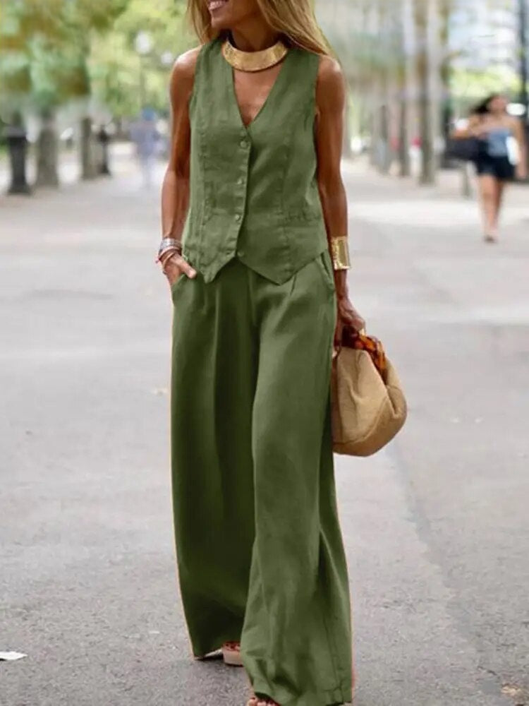Levoire | Ensemble Élégant De Gilet Et Pantalon Vert