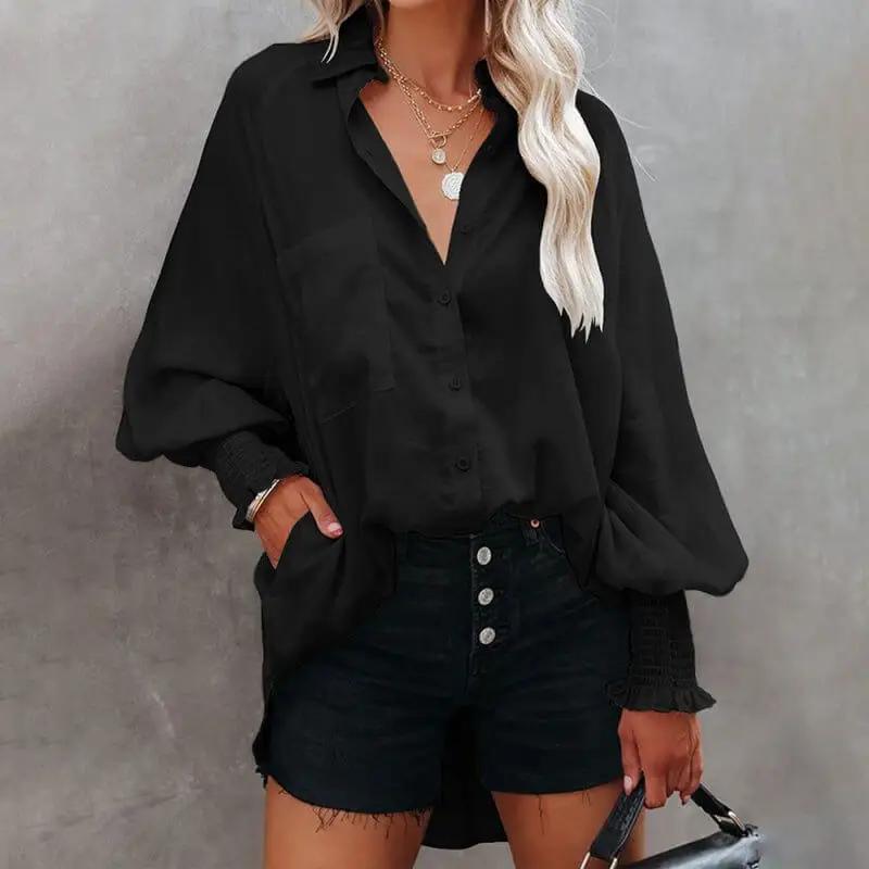 Levoire | Col chemise fine moyenne longue rayée décontractée à manches longues