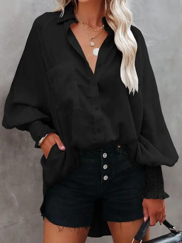 Levoire | Col chemise fine moyenne longue rayée décontractée à manches longues