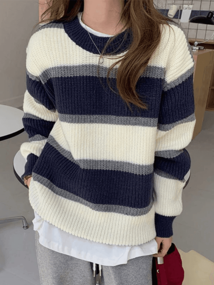 Levoire | Pull En Tricot Rayé À Blocs De Couleurs Bleu Taille unique