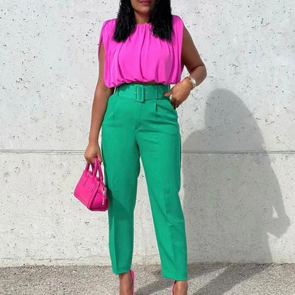 Levoire | Pantalon taille haute avec ceinture VERT