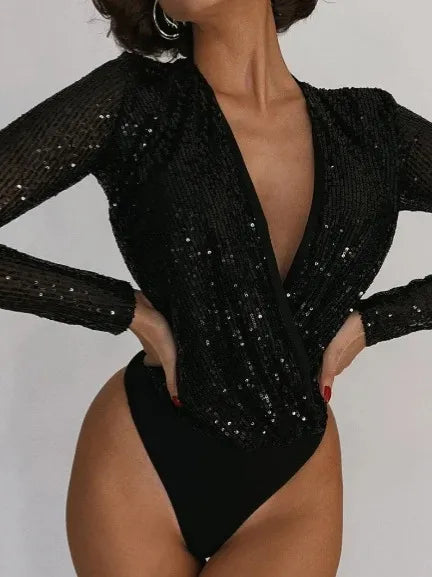 Levoire | chemises à manches longues et décolleté en V avec des paillettes doit