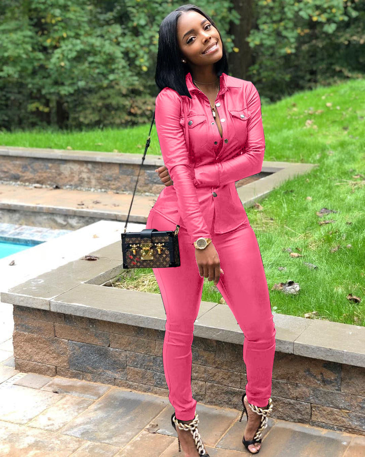 Levoire | combinaison de chemise à manches longues et de pantalons en simili cuir ROSE S