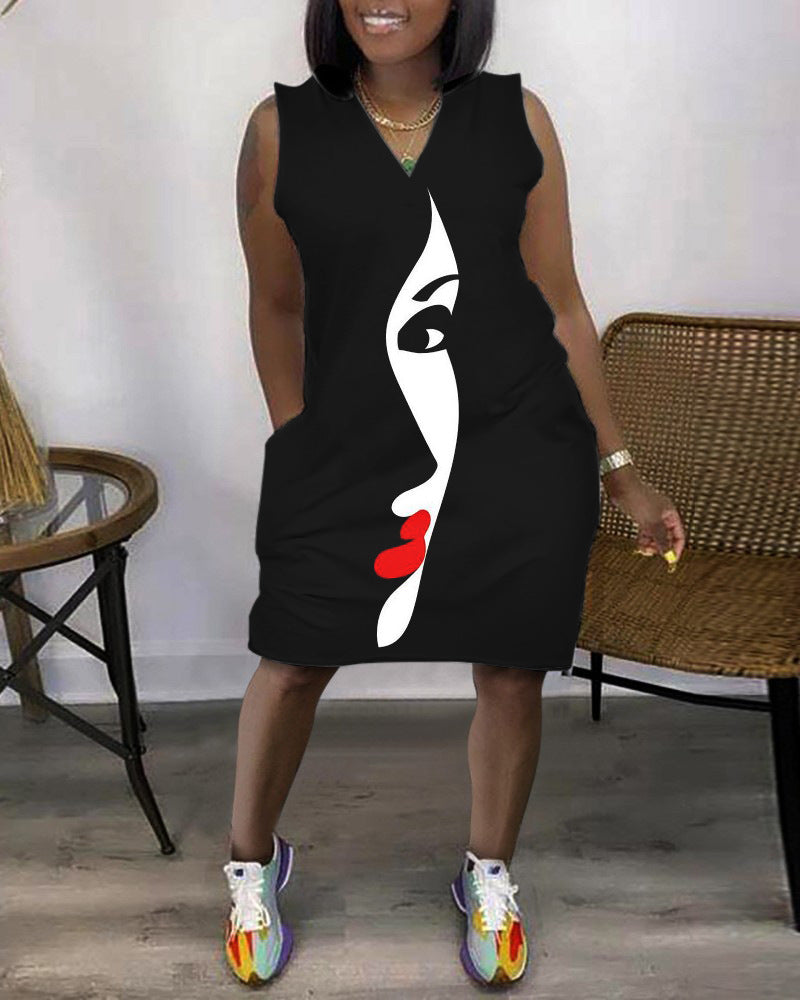 Levoire | robe sans manches courte à décolleté en V avec poches et imprimé NOIR 1 S