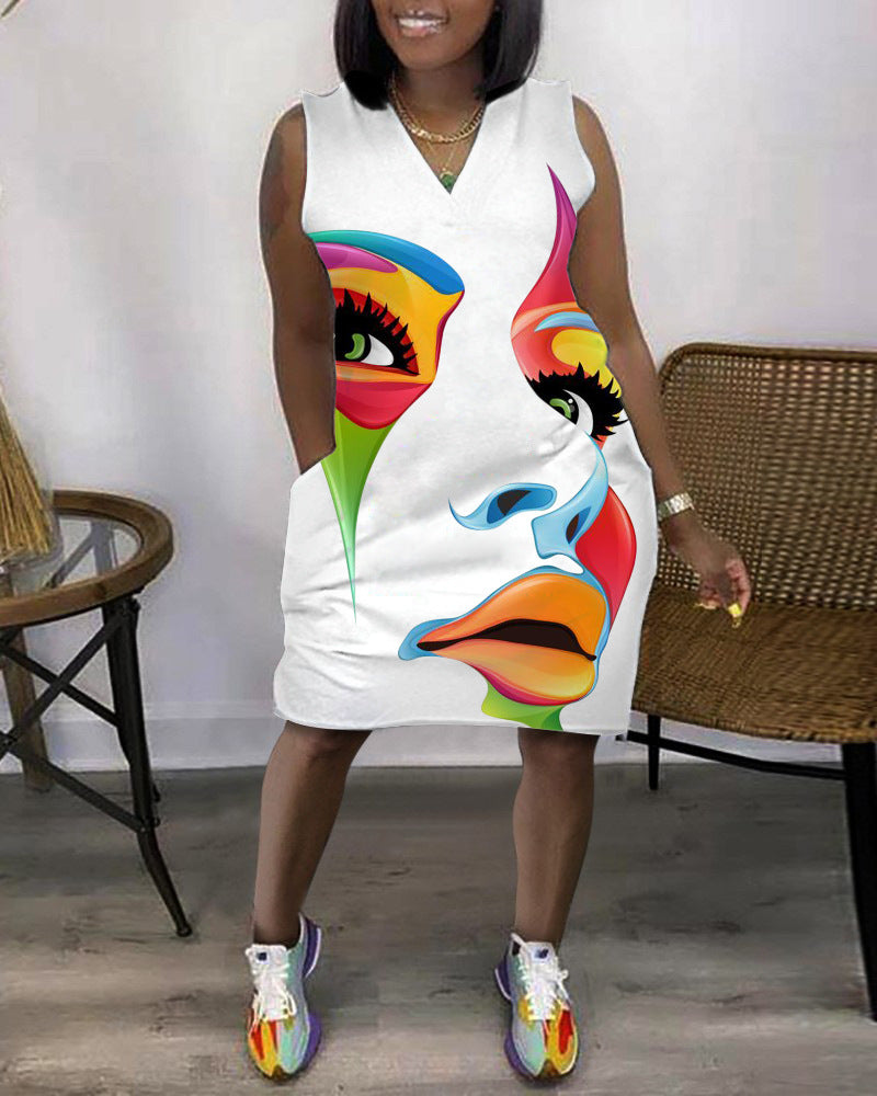 Levoire | robe sans manches courte à décolleté en V avec poches et imprimé BLANC 2 S