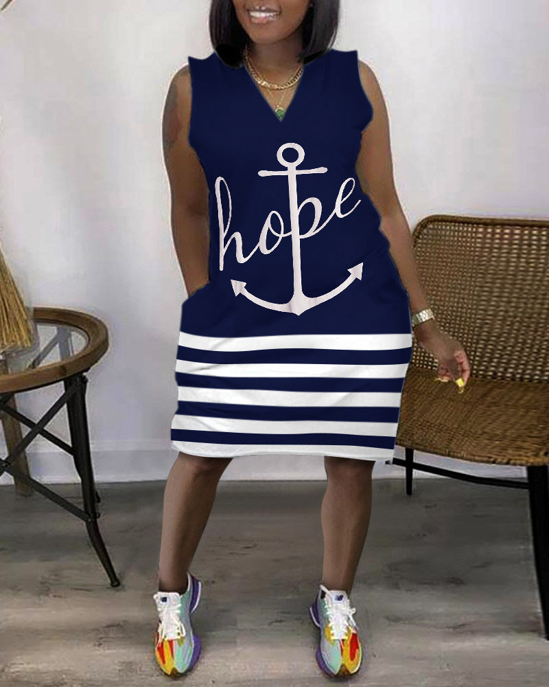 Levoire | robe sans manches courte à décolleté en V avec poches et imprimé BLEU S