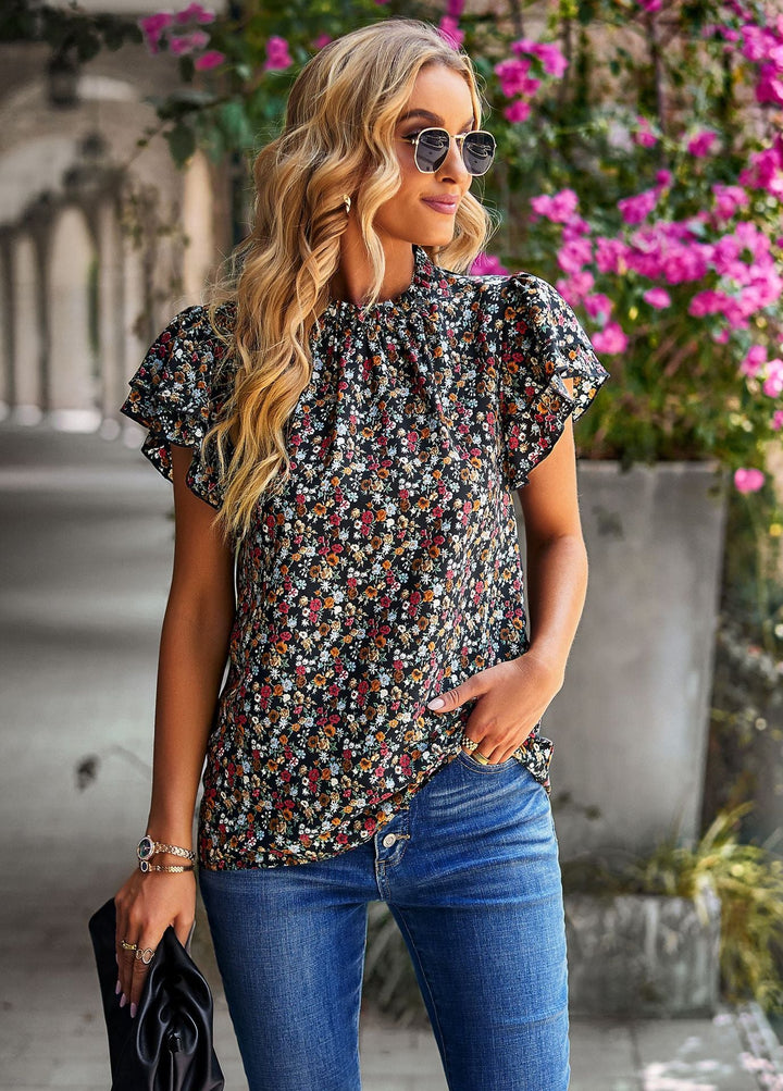 Levoire | robe à manches courtes avec un ourlet à motifs floraux NOIR S