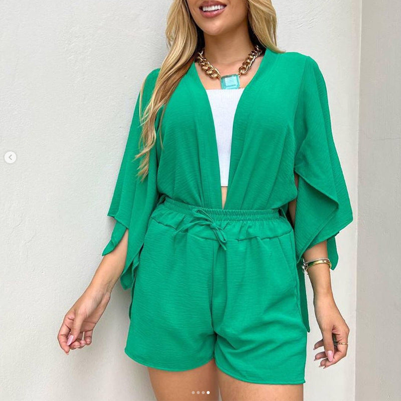 Levoire | Manches courtes évasées et Pantalon en toile d'été VERT