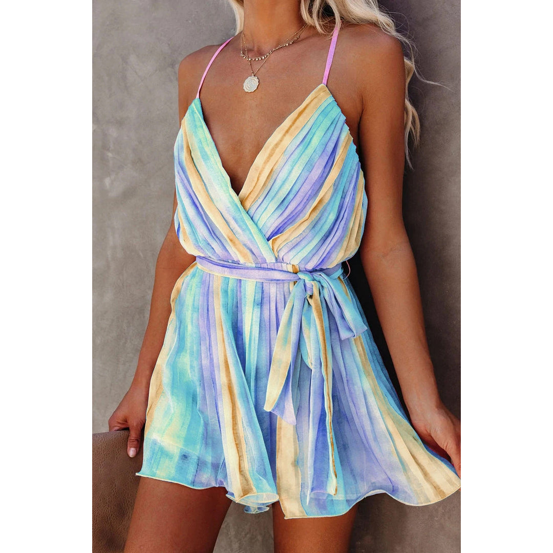 Levoire | robe en soie voile à manches spaghetti et décolleté en V court BLEU