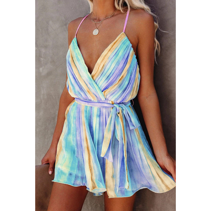 Levoire | robe en soie voile à manches spaghetti et décolleté en V court BLEU
