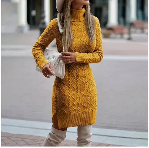 Levoire | courte automne tricot col rond à manches longues Jaune