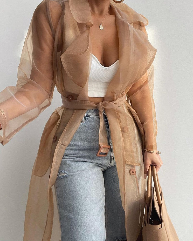 Levoire | Élégant manteau transparent à manches longues KHAKI