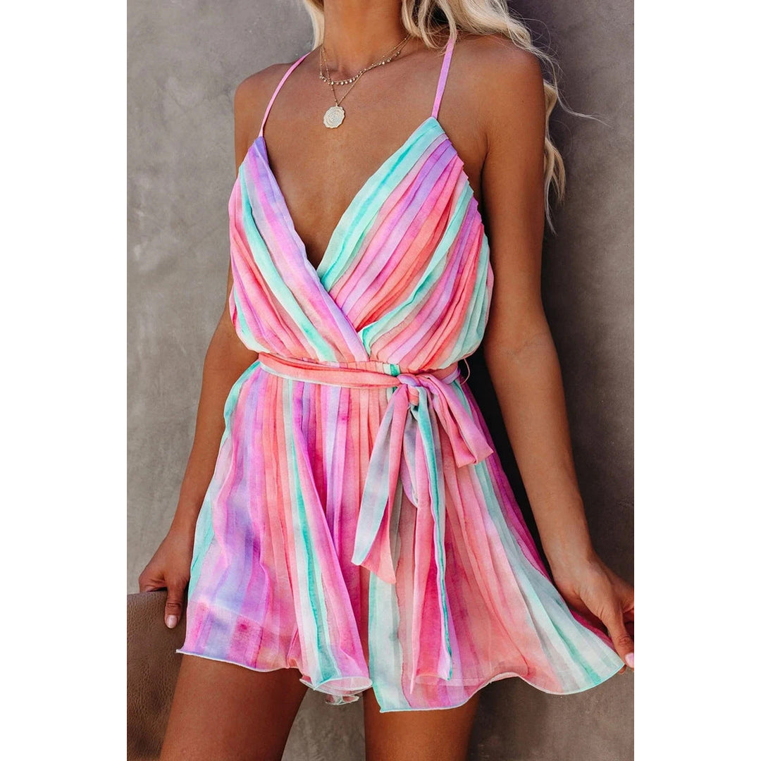 Levoire | robe en soie voile à manches spaghetti et décolleté en V court ROSE