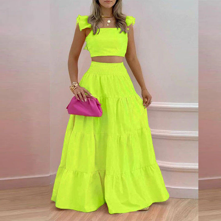 Levoire | haut court sans bretelles et jupe évasée Vert fluo