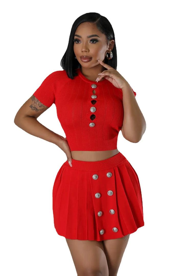 Levoire | chemise courte et jupe en tricot Rouge