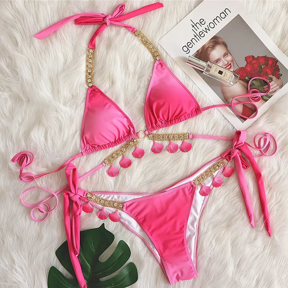 Levoire | avec des bretelles et des nuances de franges Rose