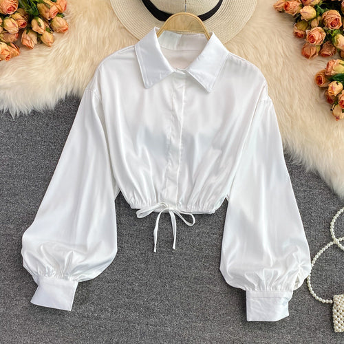 Levoire | courte en satin, manches longues bouffantes BLANC Une taille