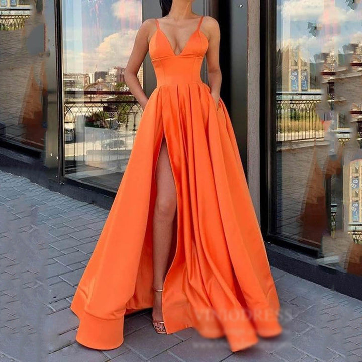 Levoire | robe longue satin sans bretelles fente latérale élégante unie ORANGE