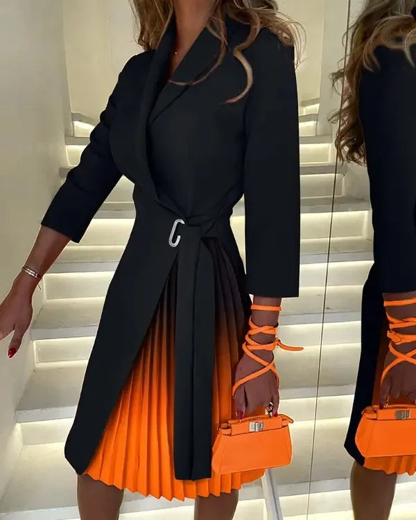 Levoire | robe courte plissée à col en V avec des manches mi-longues Orange