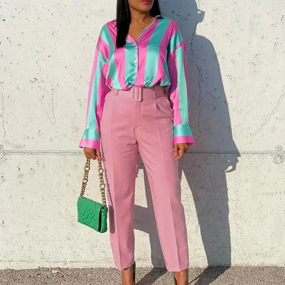 Levoire | Pantalon taille haute avec ceinture ROSE