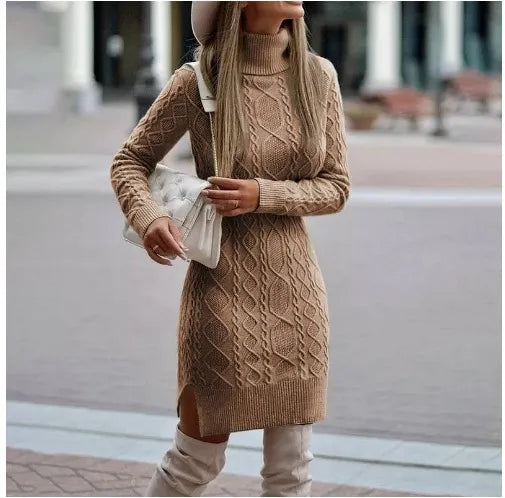 Levoire | courte automne tricot col rond à manches longues Khaki